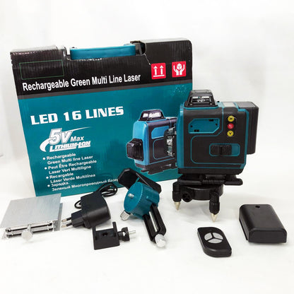 Уровень лазерный линейный нивелир аккумуляторный Laser 4D, 16 линий, рабочее растояние 30м, в чемодане