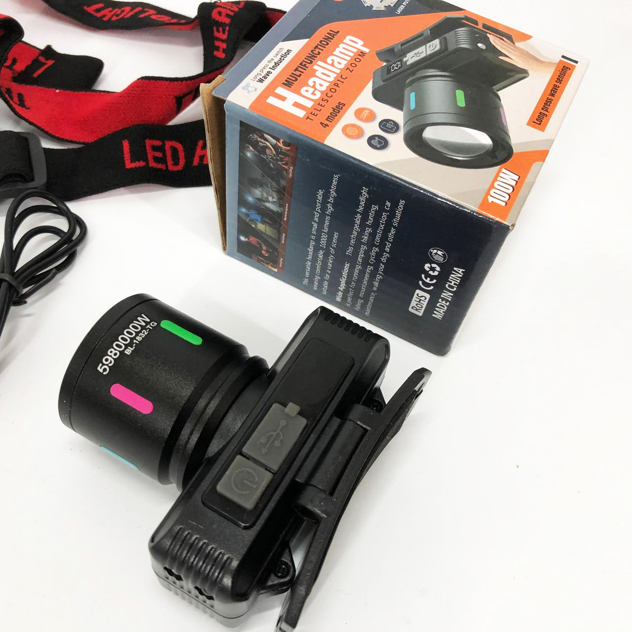 Фонарь налобный KX-1832-TG, Мощный фонарь для рыбалки, Фонарик на голову для домашних работ