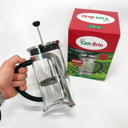 Френч-пресс Con Brio 1000 мл стекло нержавейка CB-5510, Чайник для заваривания трав, Заварник прозрачный