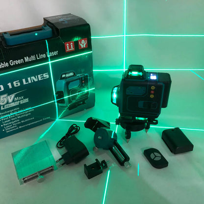 Уровень лазерный линейный нивелир аккумуляторный Laser 4D, 16 линий, рабочее растояние 30м, в чемодане