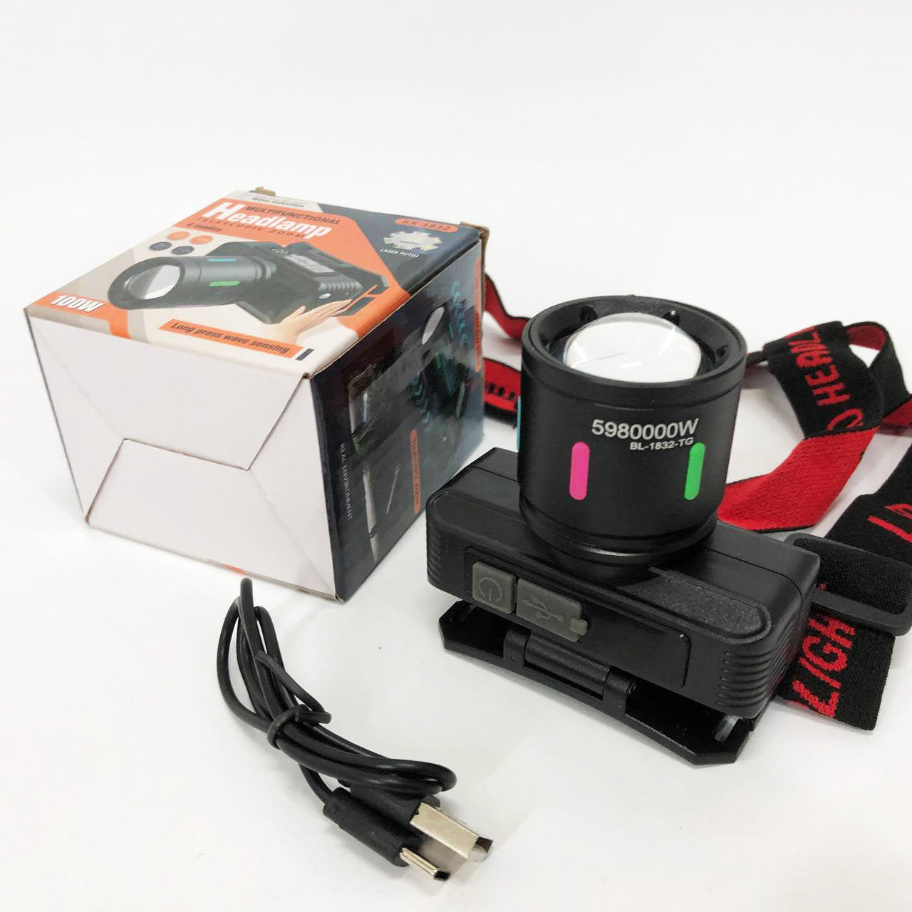 Фонарь налобный KX-1832-TG, Мощный фонарь для рыбалки, Фонарик на голову для домашних работ