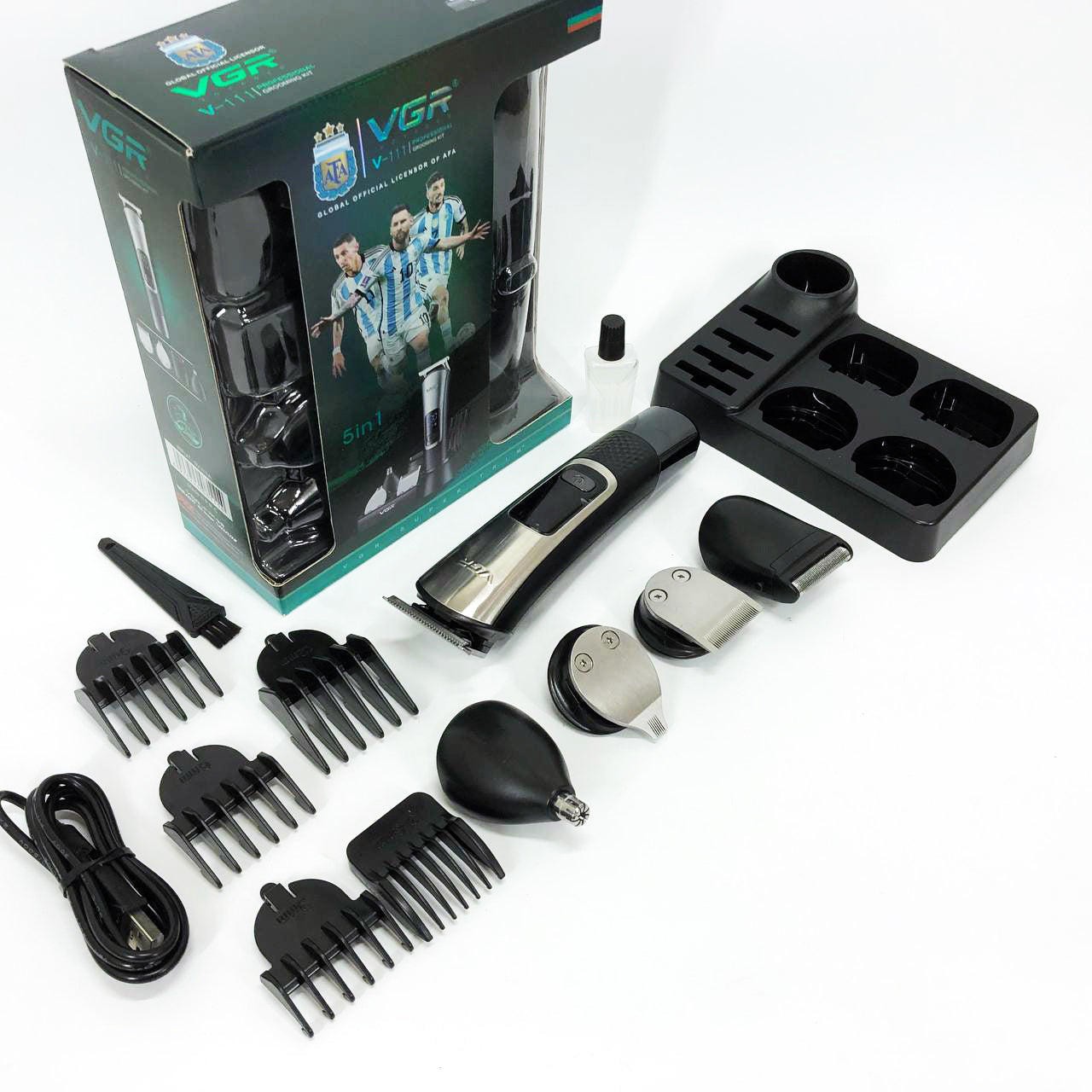 Набор для стрижки VGR 5 в 1 V-111, 9 насадок, Аккумуляторный универсальный триммер для стрижки