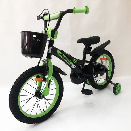 Детский двухколесный велосипед Hammer Smart H2021 20 дюймов с боковыми колесами, корзинкой. Цвет: зеленый