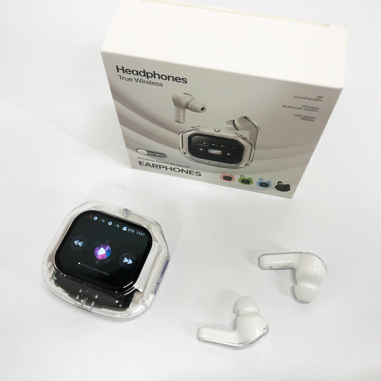 Беспроводные вакуумные наушники TWS с LED дисплеем, влагозащита IPx4 Bluetooth 5.4 с кейсом. Цвет: белый