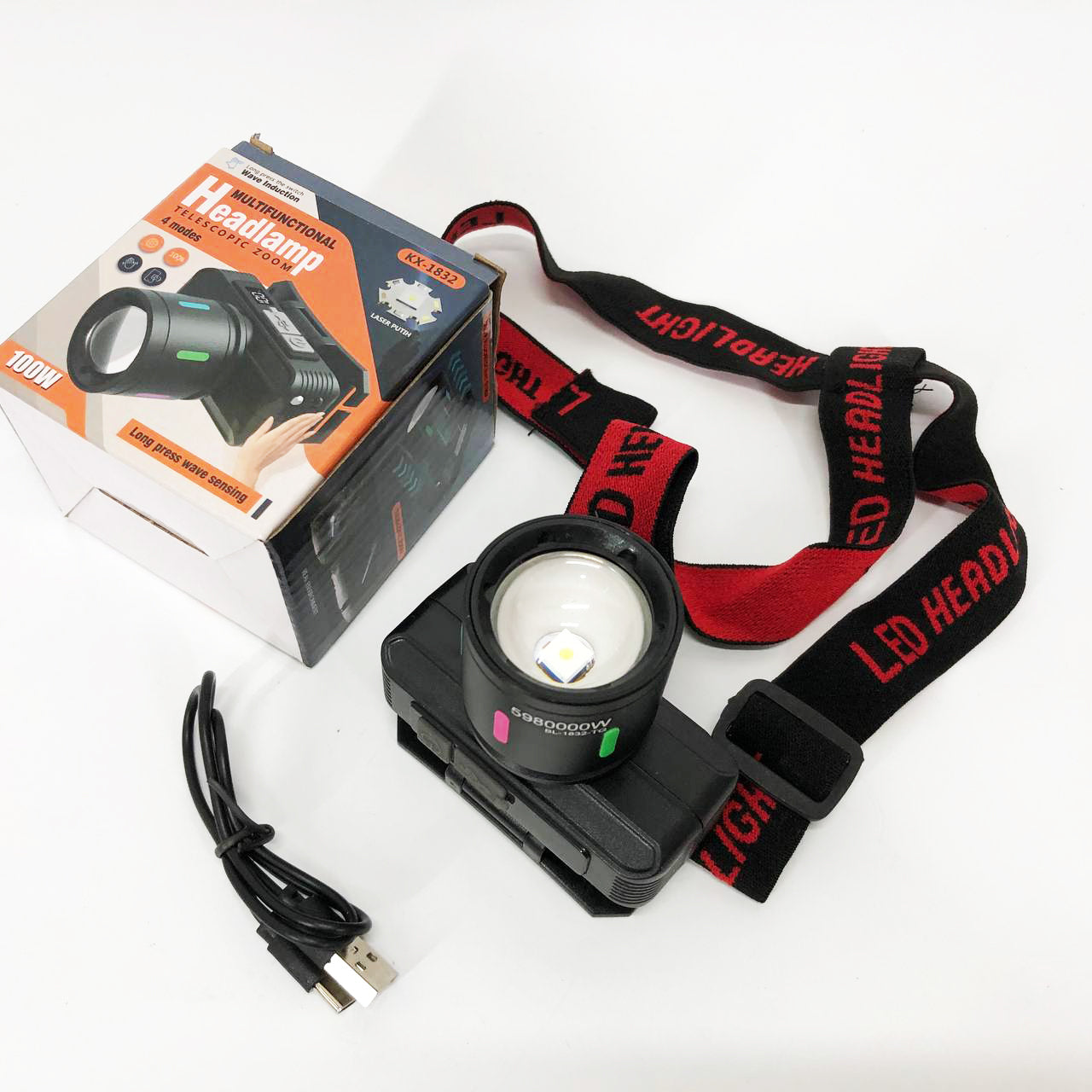 Фонарь налобный KX-1832-TG, Мощный фонарь для рыбалки, Фонарик на голову для домашних работ