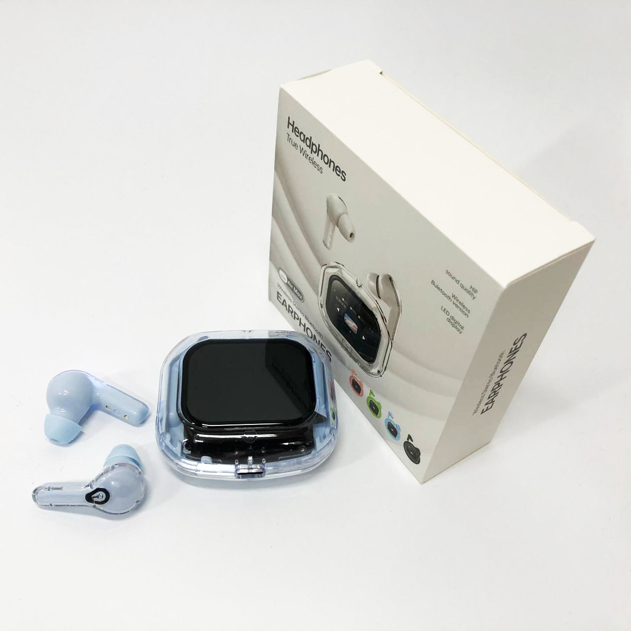 Беспроводные вакуумные наушники TWS с LED дисплеем, влагозащита IPx4 Bluetooth 5.4 с кейсом. Цвет: голубой