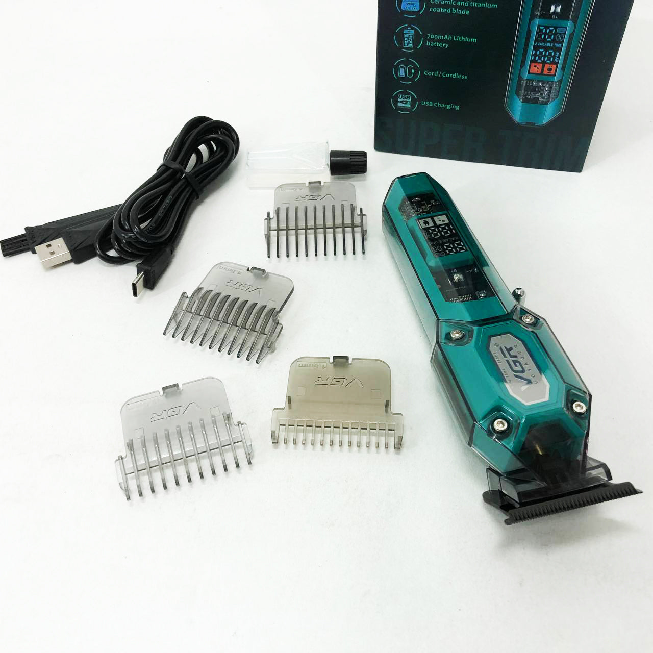 Аккумуляторная машинка для стрижки VGR V-900 с дисплеем, беспроводная для стрижки волос. Цвет: зеленый