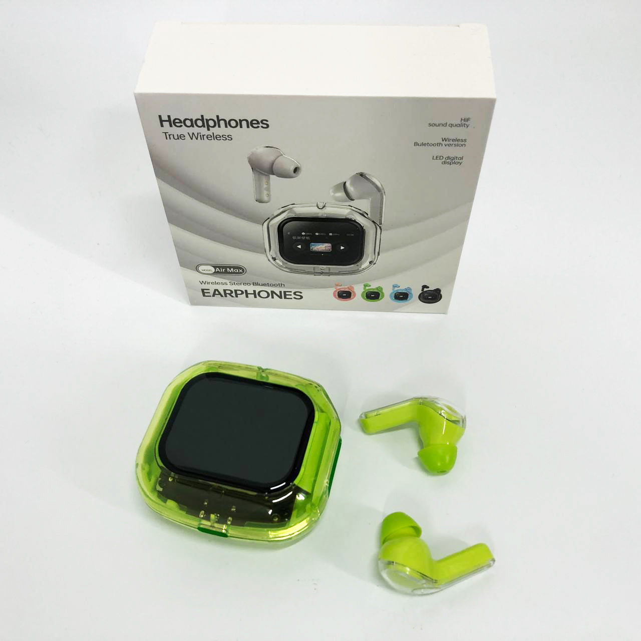 Беспроводные вакуумные наушники TWS с LED дисплеем, влагозащита IPx4 Bluetooth 5.4 с кейсом. Цвет: зеленый