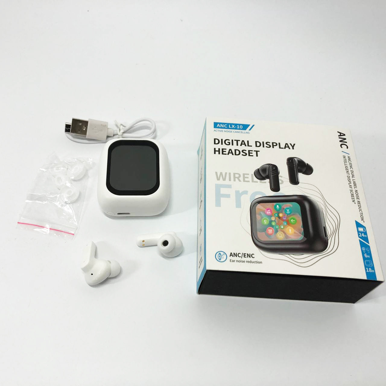 Наушники беспроводные LX-10 TWS Earbuds с LED дисплеем, Блютуз гарнитуры, Вакуумные наушники. Цвет: белый