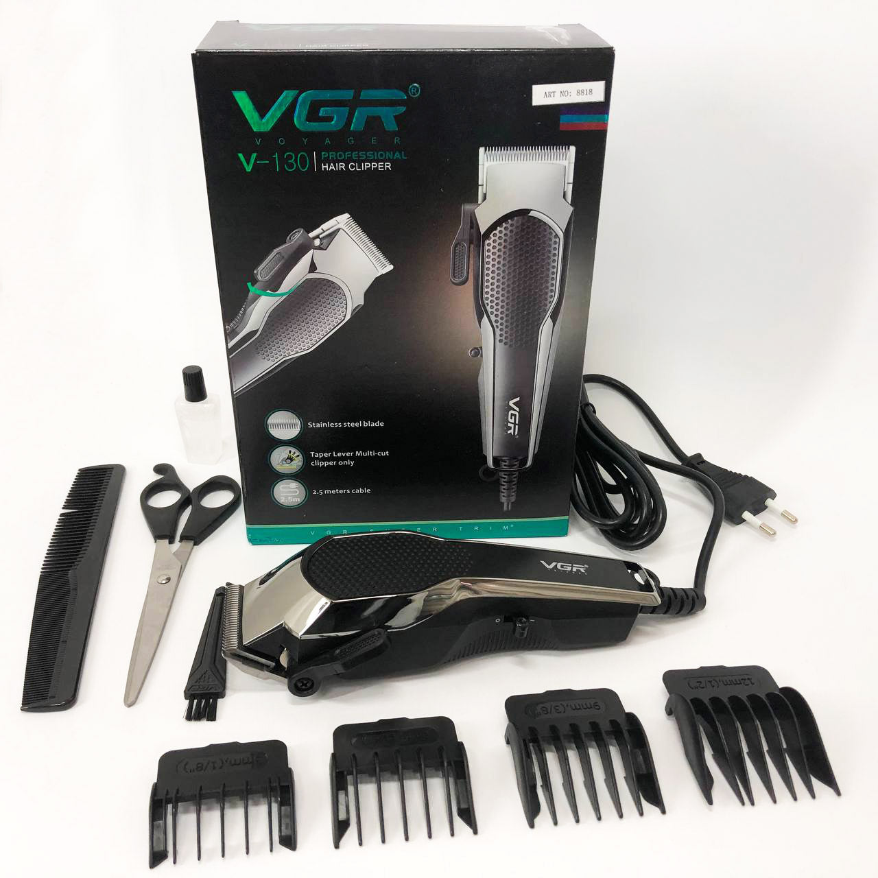 Машинка для стрижки VGR V-130 проводная профессиональная с насадками для окантовки триммер для волос