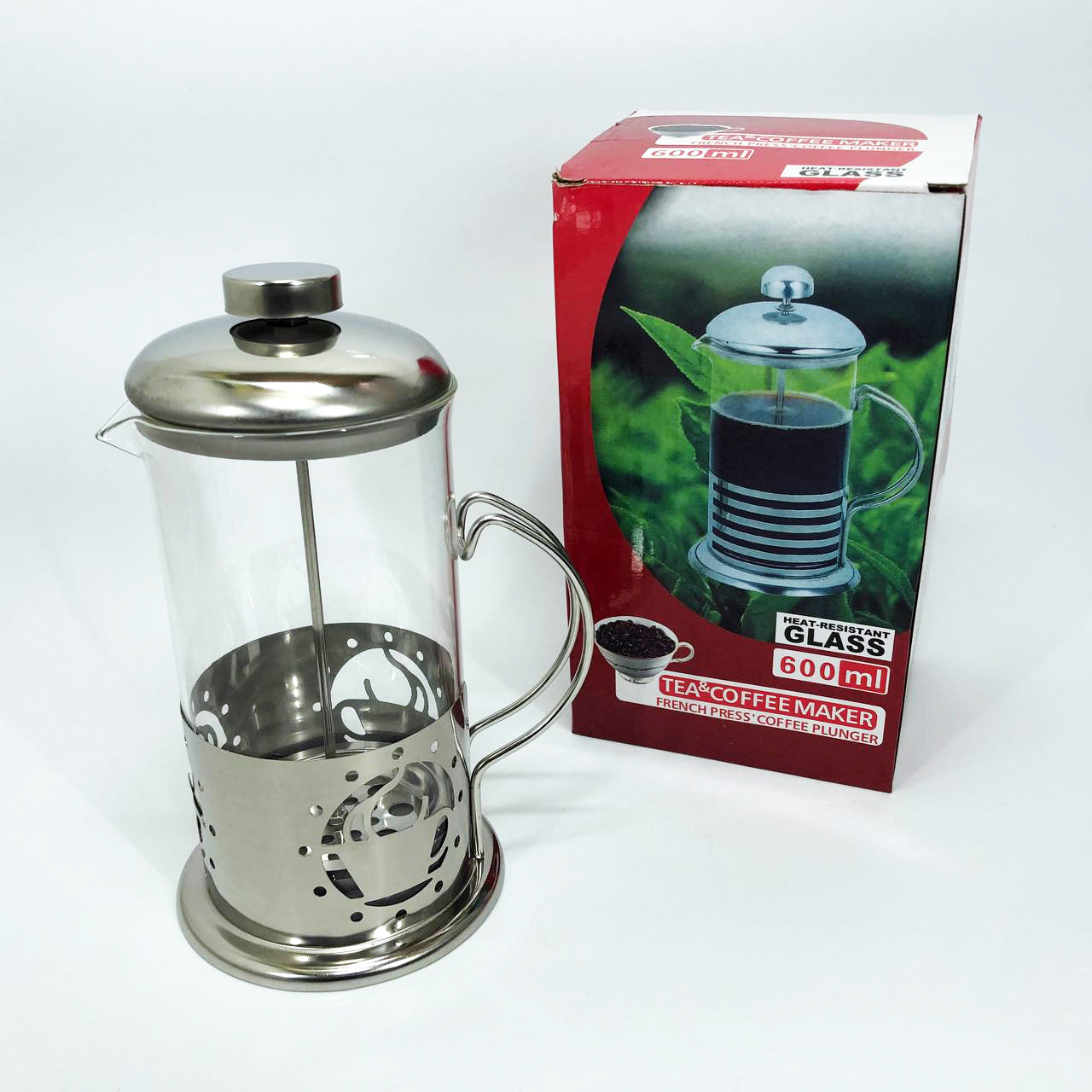 Френч-пресс заварник металлический корпус UNIQUE UN-1152 600 мл, Стеклянный заварочный чайник для чая