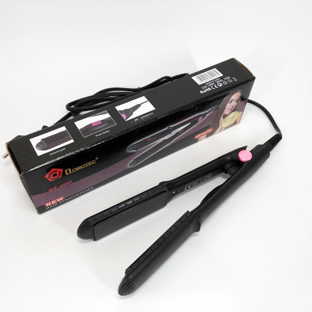 Щипцы, плойка утюжок DOMOTEC MS-4905, Щетка щипцы для выпрямления волос. Цвет: розовый