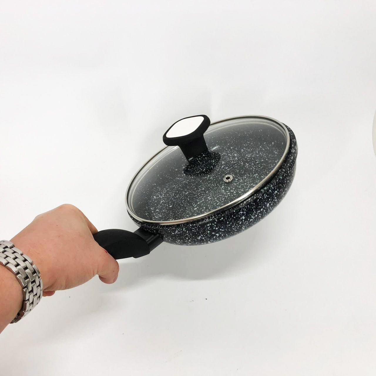 Сковорода с крышкой 20 см светлый гранит UNIQUE UN-5113 | Антипригарная сковорода | Гранитная сковорода