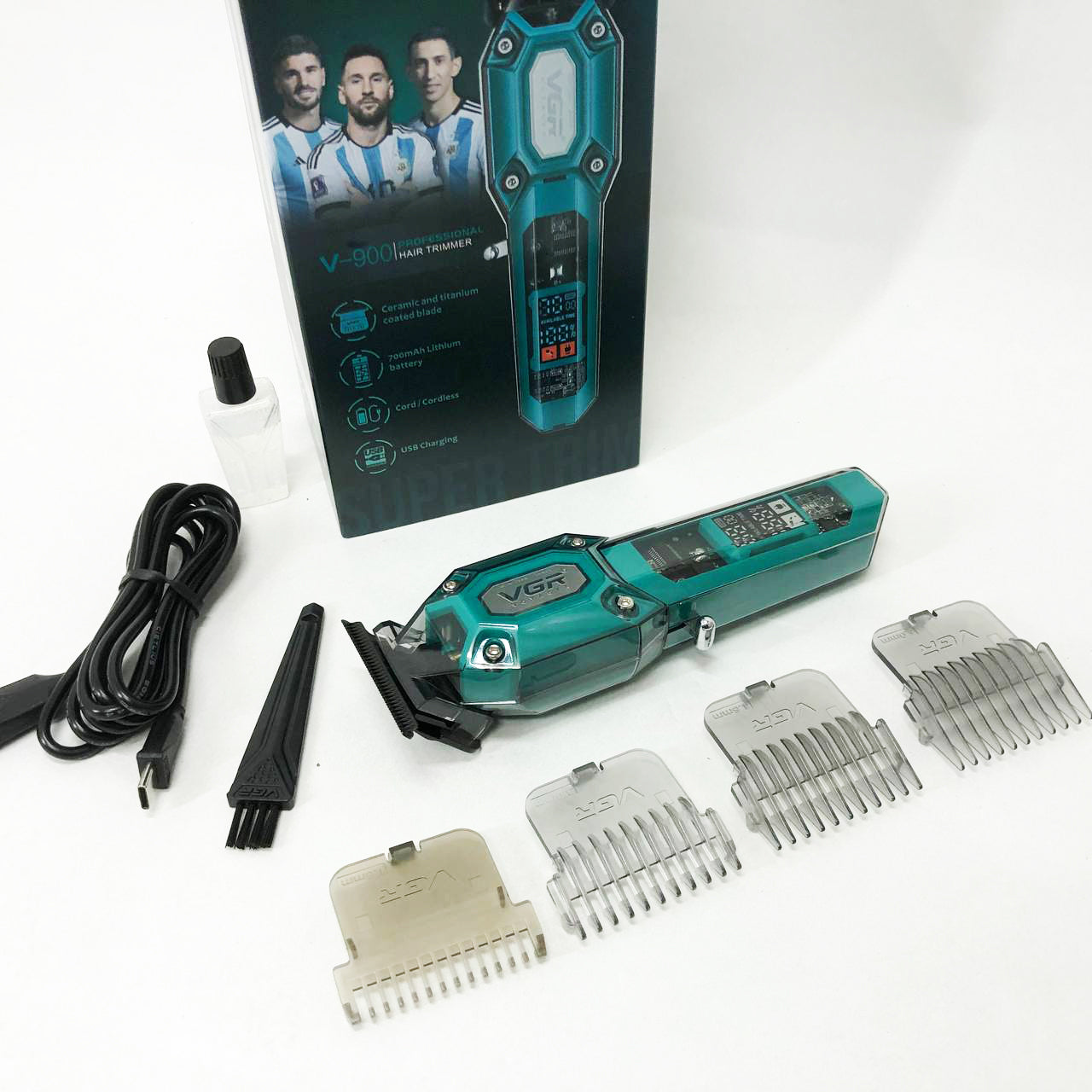 Аккумуляторная машинка для стрижки VGR V-900 с дисплеем, беспроводная для стрижки волос. Цвет: зеленый