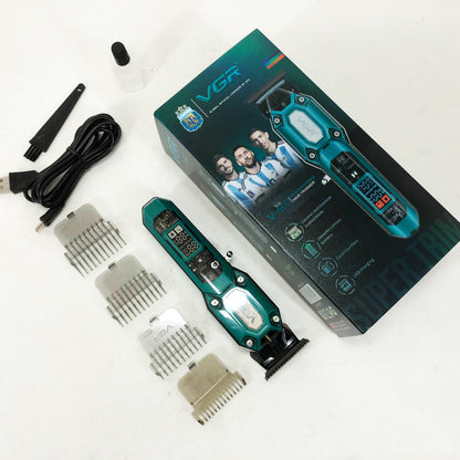 Аккумуляторная машинка для стрижки VGR V-900 с дисплеем, беспроводная для стрижки волос. Цвет: зеленый