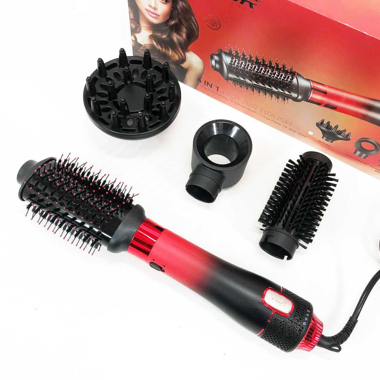 Фен-щітка стайлер VGR V-484 4 в 1. Колір: червоний