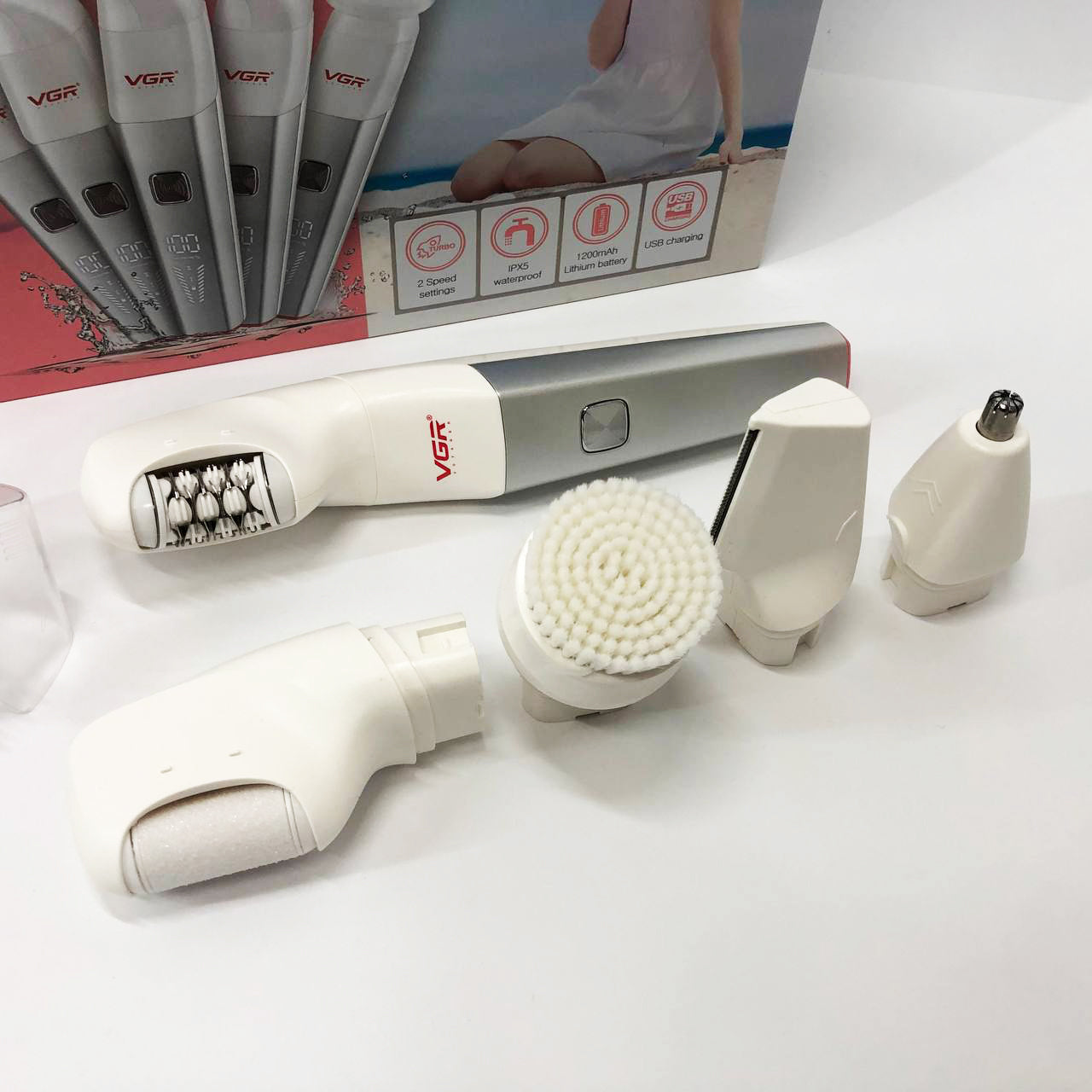 Эпилятор VGR 5 в 1 V-752, 5 насадок. Цвет: красный