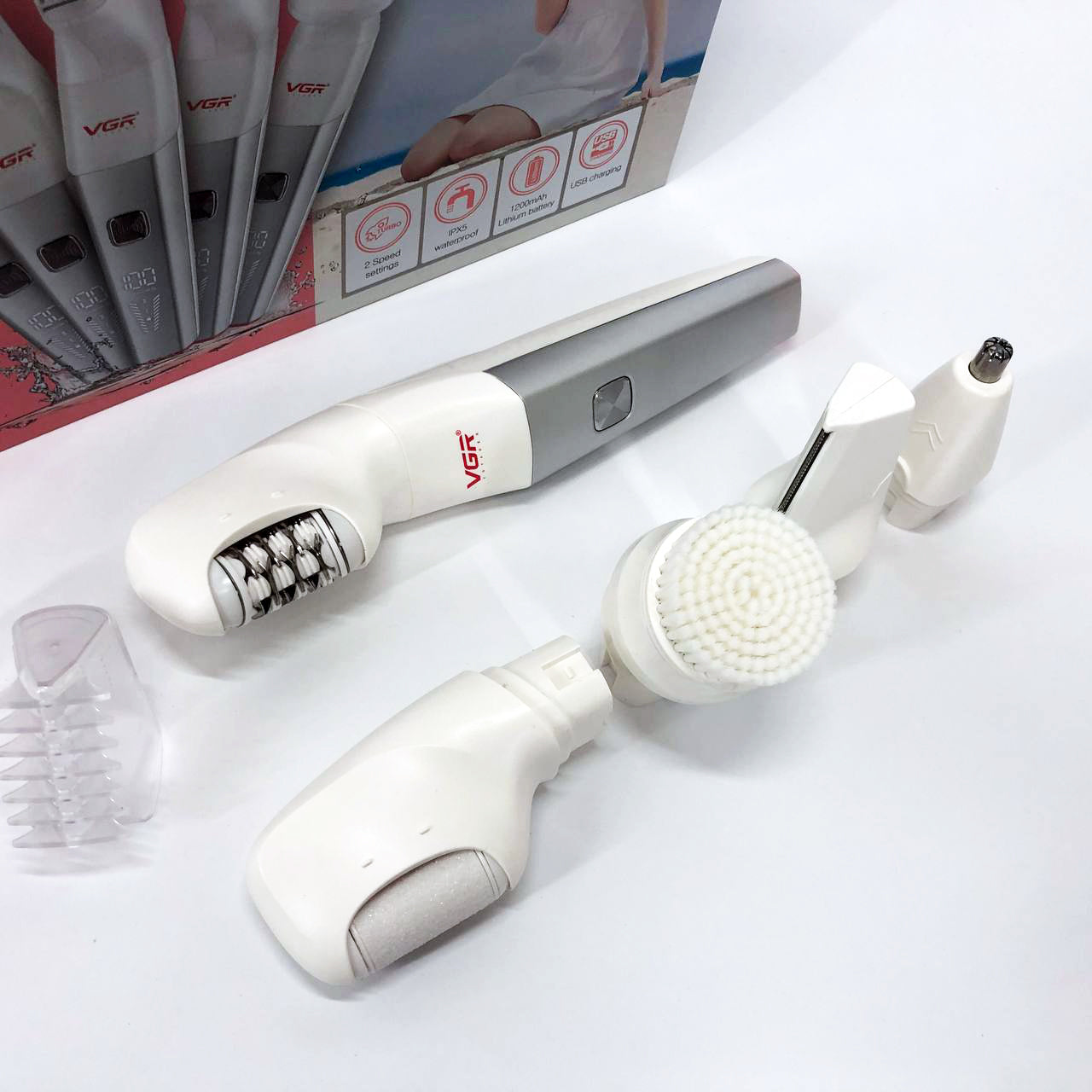 Эпилятор VGR 5 в 1 V-752, 5 насадок. Цвет: красный