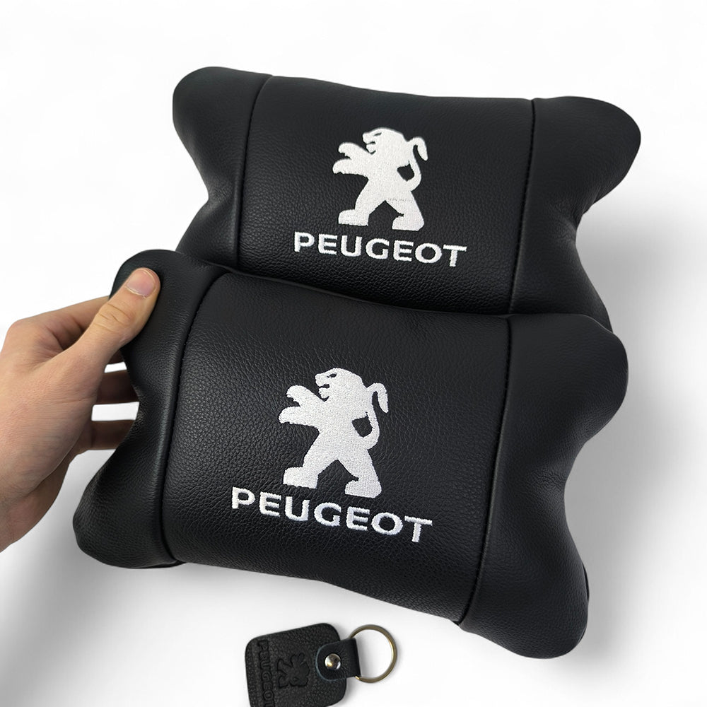 Набор подушек Peugeot из кожи + брелок в подарок, Автоподушки с вышивкой