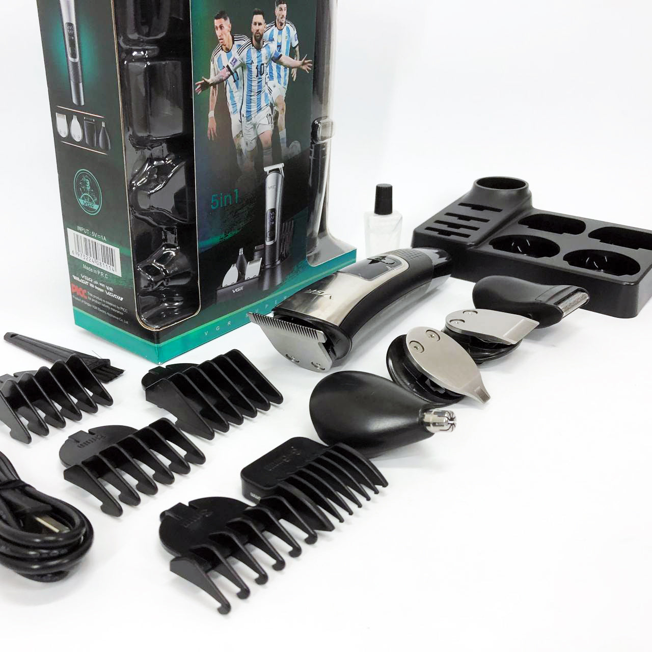 Набор для стрижки VGR 5 в 1 V-111, 9 насадок, Аккумуляторный универсальный триммер для стрижки