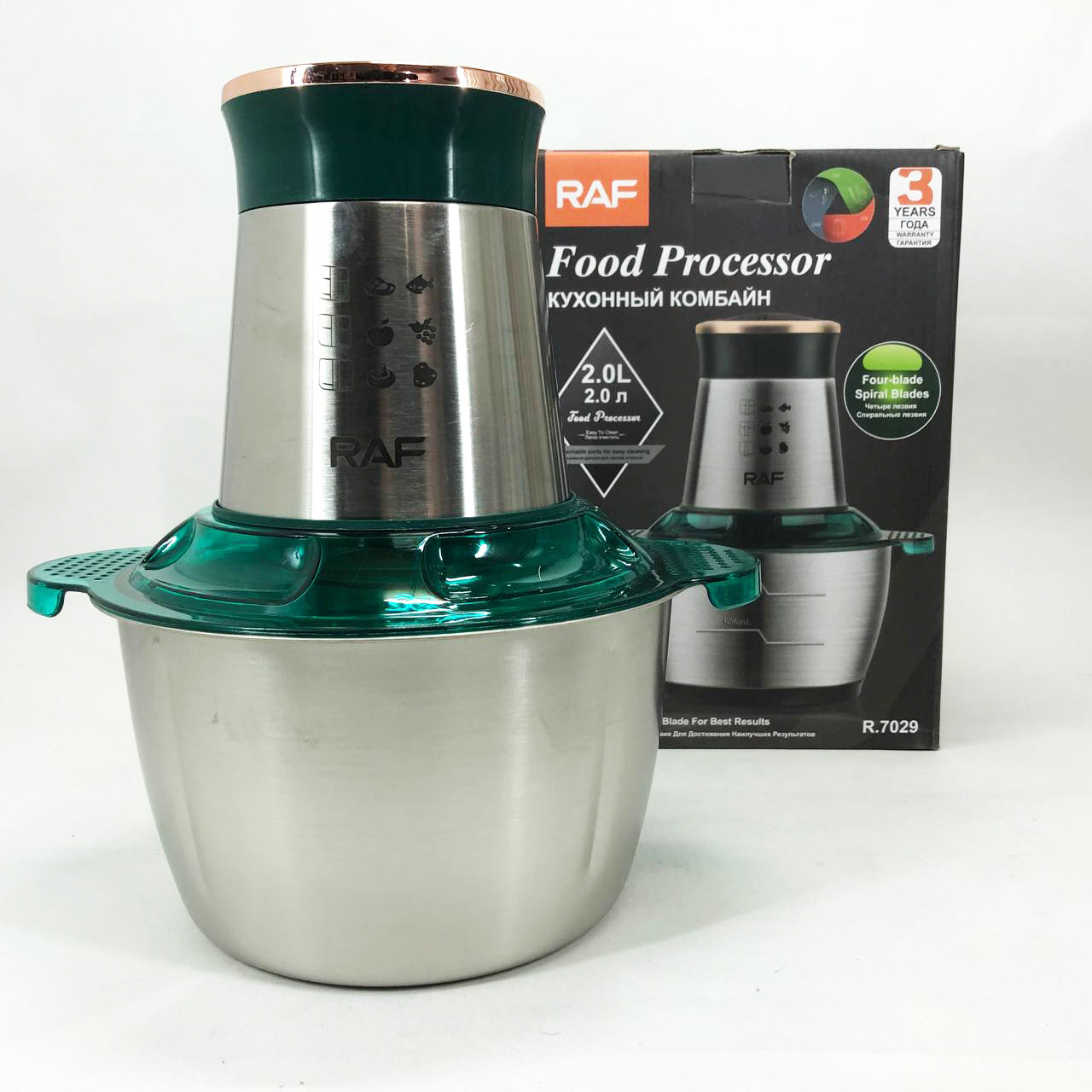 Кухонный комбайн RAF R.7029 электрический блендер измельчитель мясорубка 1000 Вт 2л, Мощный блендер