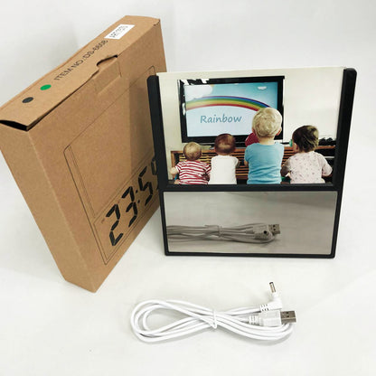 Электронные проводные настольные цифровые часы DS-6608 с фоторамкой, зелёная подсветка. Цвет: черный