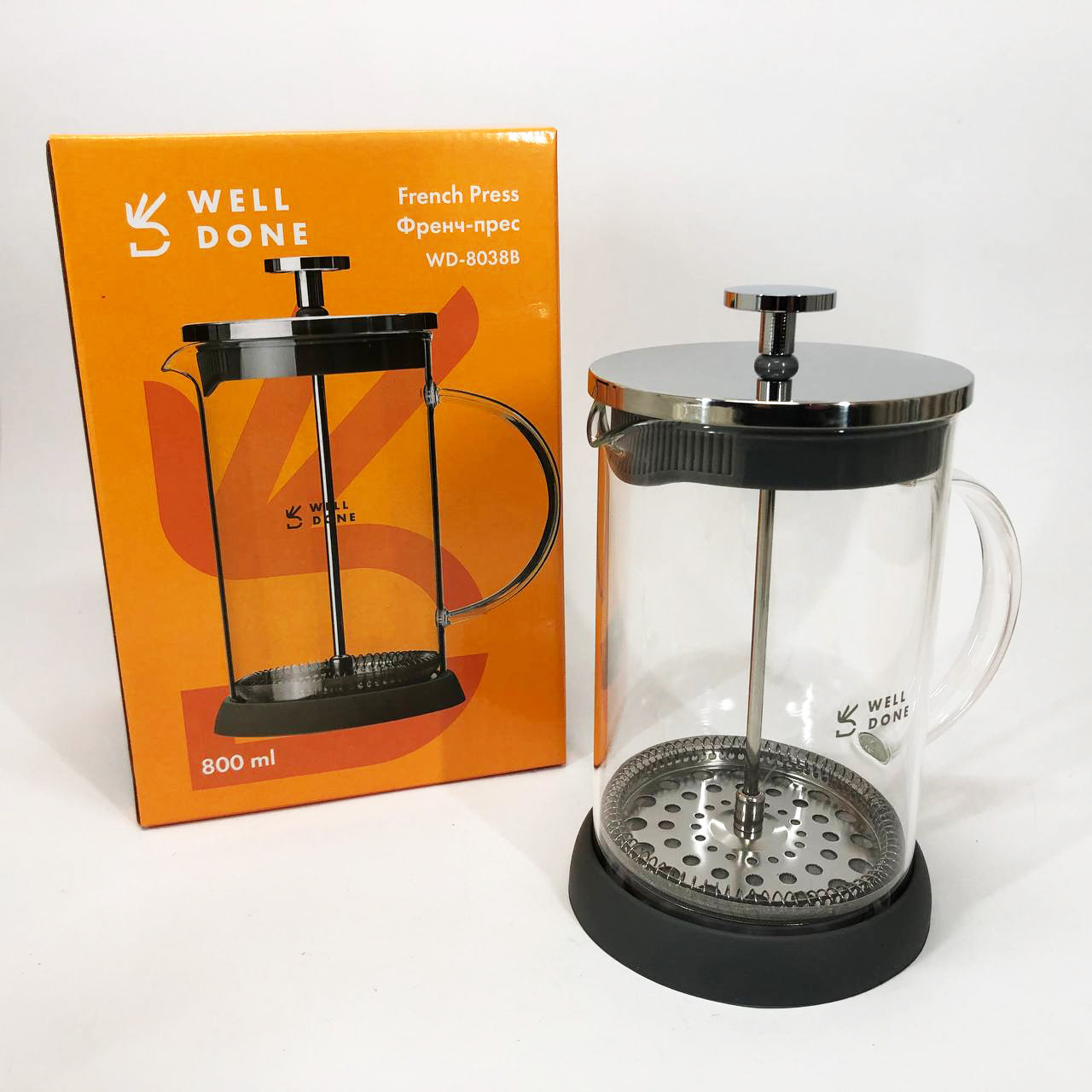 Френч-пресс Well Done WD-8038B из термостойкого стекла 800 мл, Необычный заварник для чая