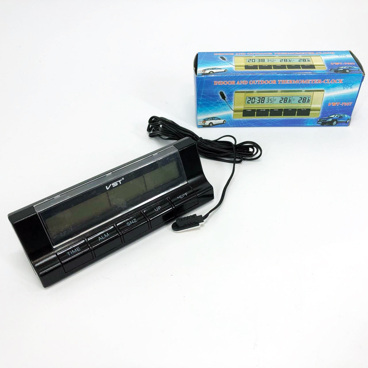 Авточасы с термометром VST-7037