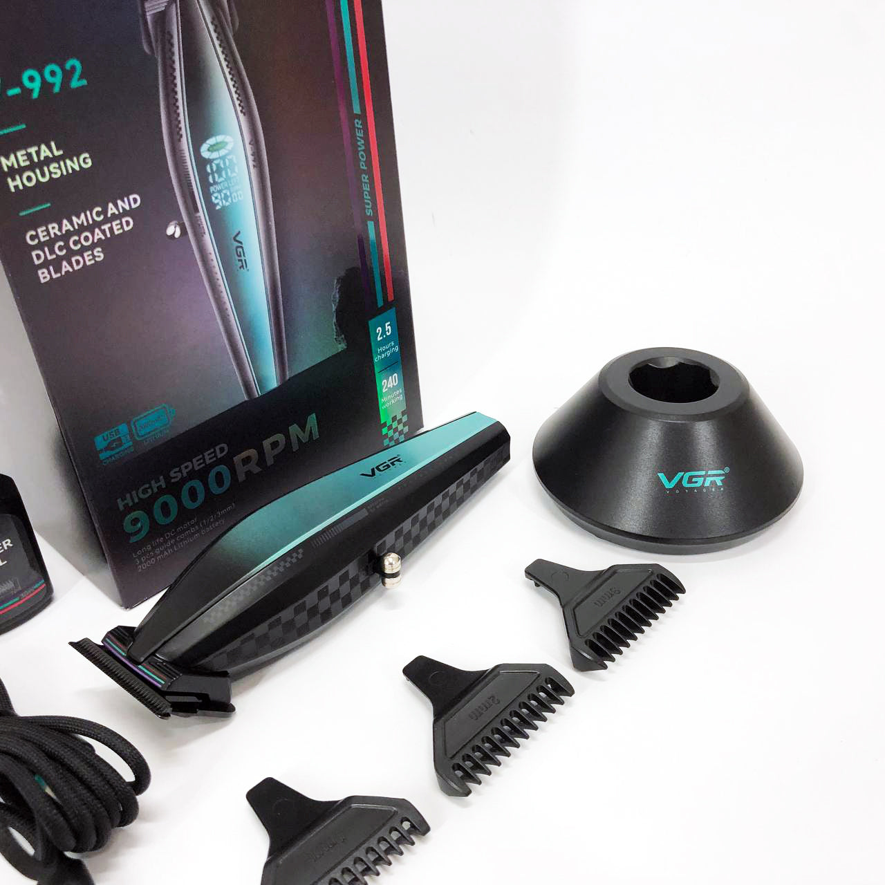 Машинка для стрижки волос с мощным мотором XPRO VGR V-992 с насадками 1-2-3 мм