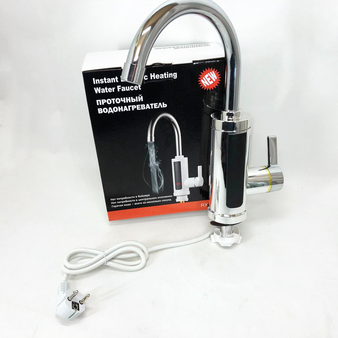 Водонагреватель проточный Delimano RX-0111c LCD дисплеем 3 кВт Кран электрический нижнее подключение