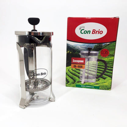 Заварник 350 мл стекло + нержавеющая сталь Con Brio CB-5535, Чайник для заваривания трав красивый
