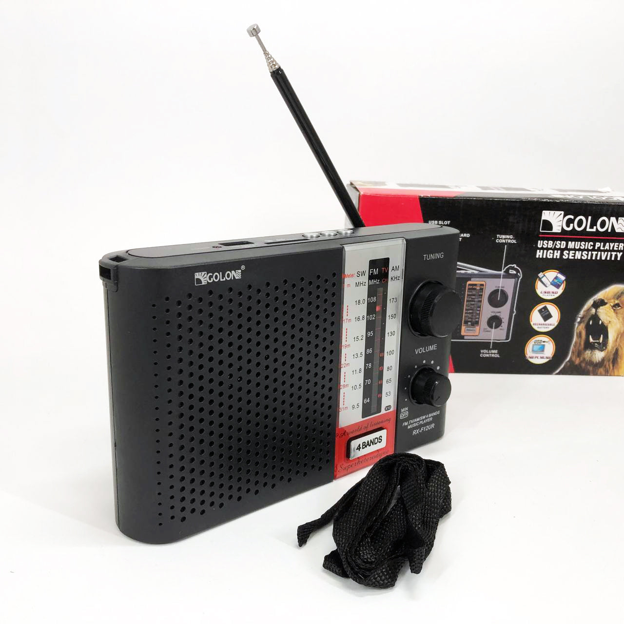 Радиоприемник переносной GOLON RX F12 AM/FM/SW, Радиоприемник am fm, Радио переносное фм. Цвет: черный