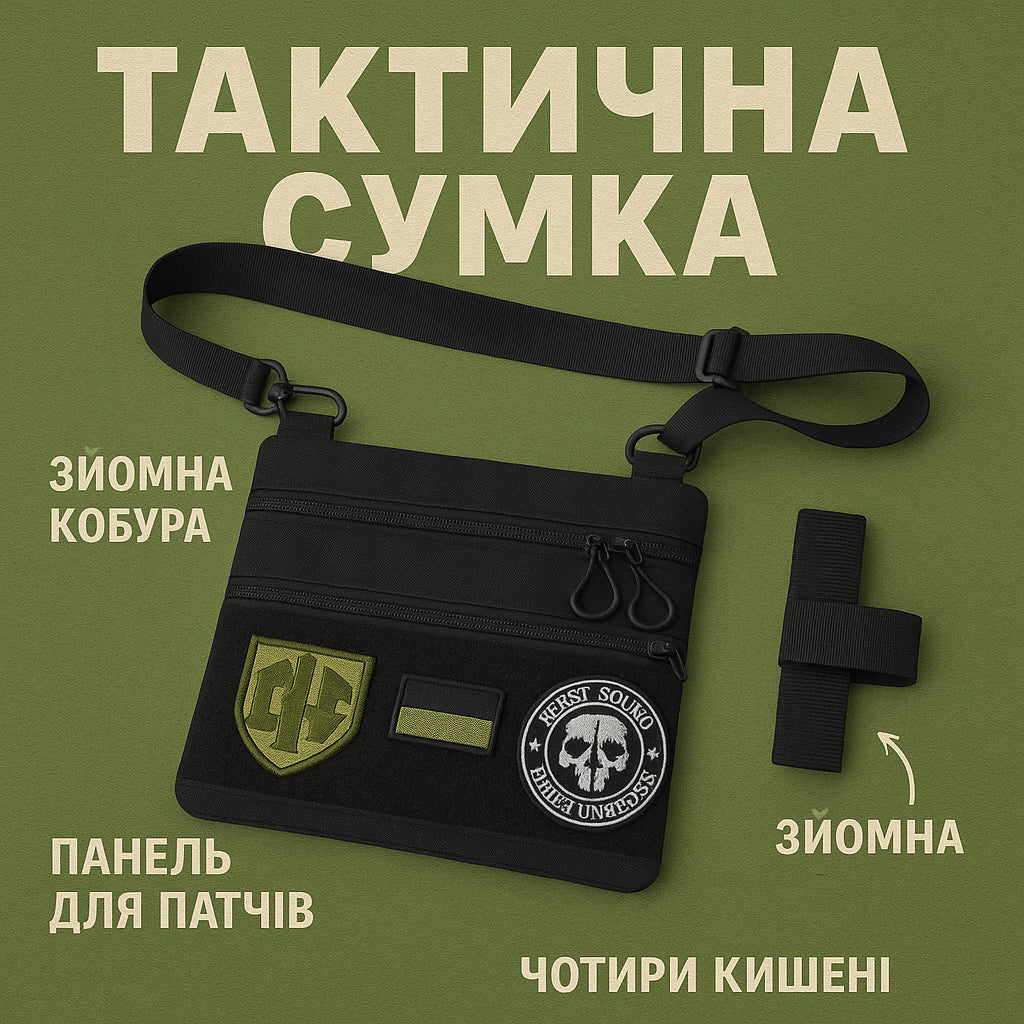 Сумка тактична чорна для прихованого носіння з кобурою, чоловічий месенджер із кордури