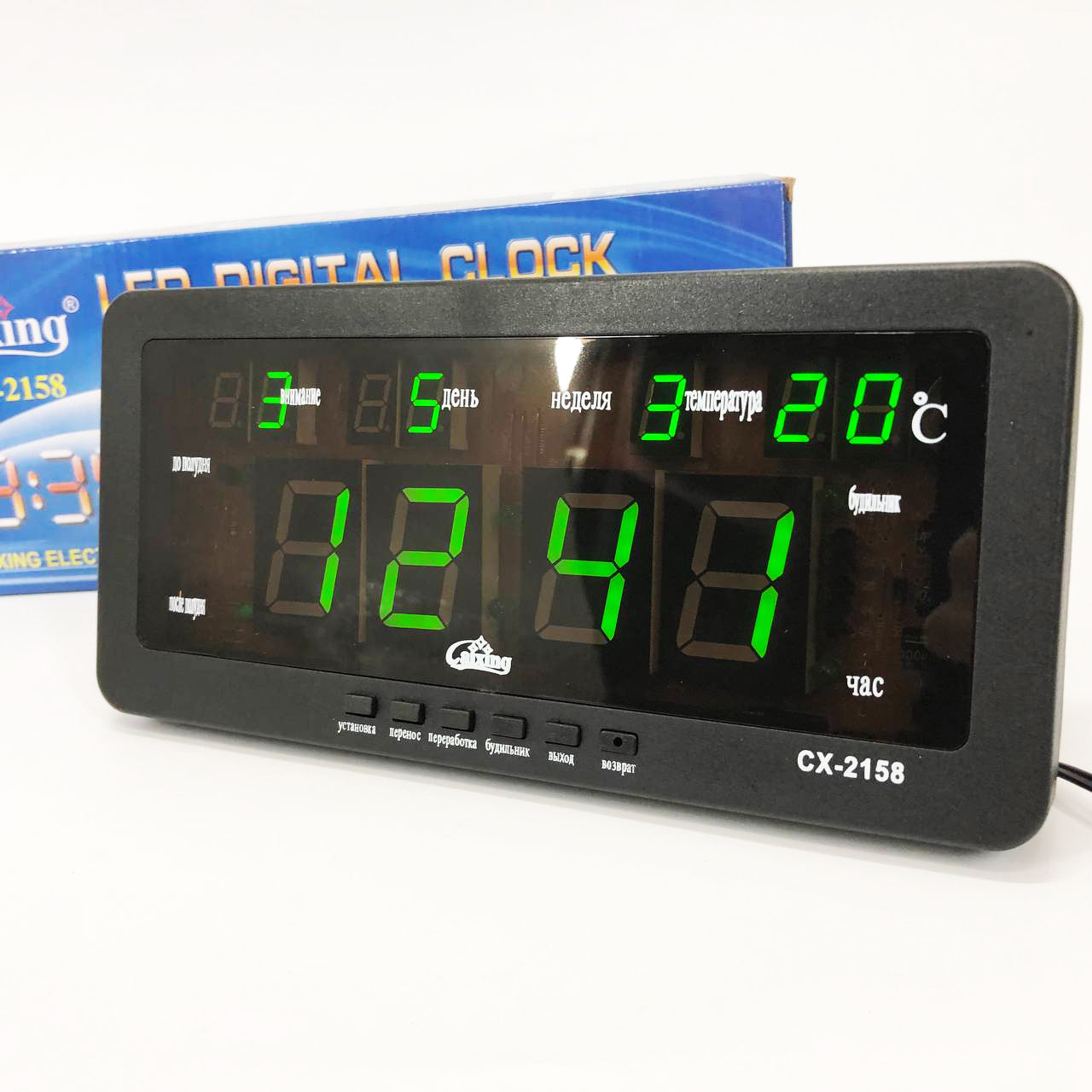 Часы настольные Caixing CX-2158 с зеленой подсветкой, Электронные настольные часы digital светящиеся