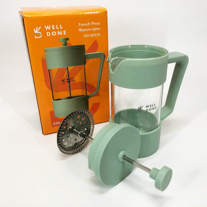 Френч-пресс Well Done WD-8053A мятный 350 мл, Чайник самовар стеклянный, Чайники для заварки