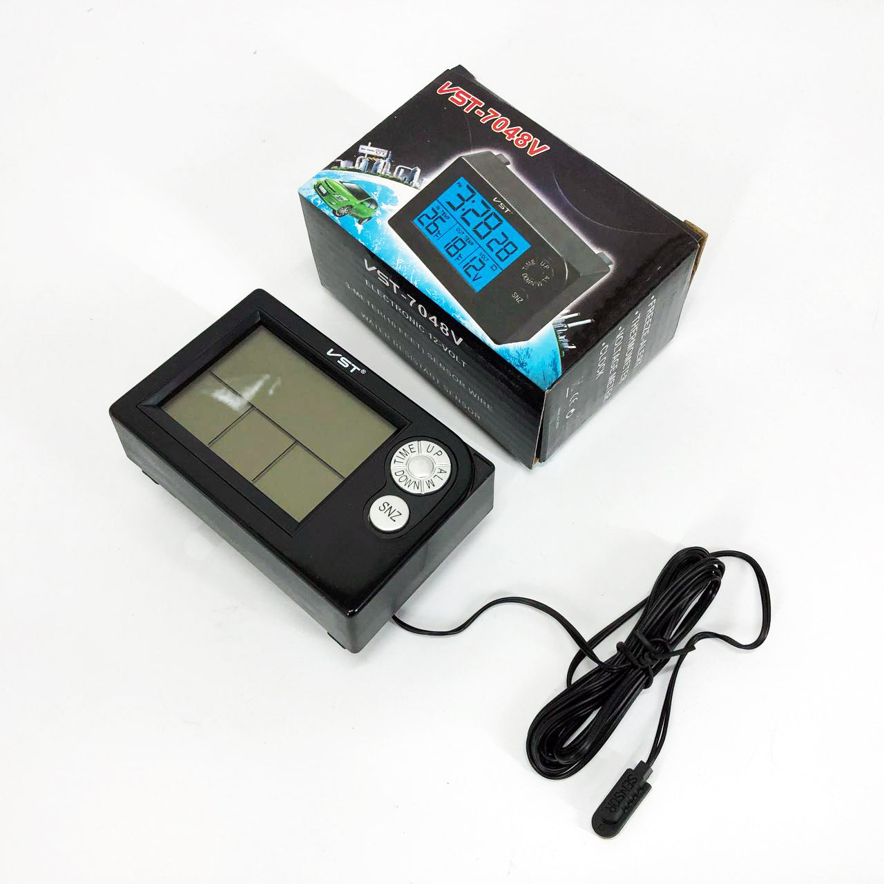 Часы автомобильные электронные авточасы VST-7048V для ВАЗ с вольтметром, температурой