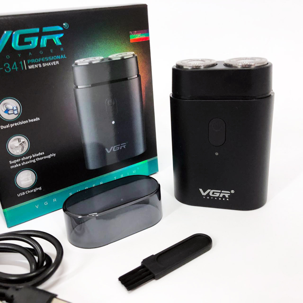 Мужская аккумуляторная мини электробритва VGR V-341 с двумя головками для бритья бороды и усов шейвер