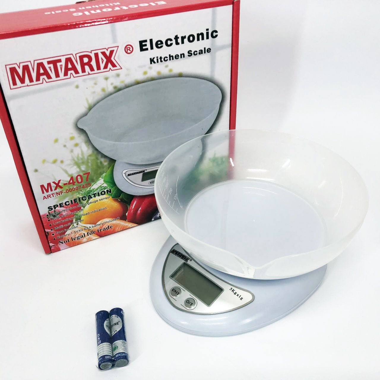 Кухонные электронные весы с чашей до 5 кг Matarix MX-407, Компактные электронные кухонные весы