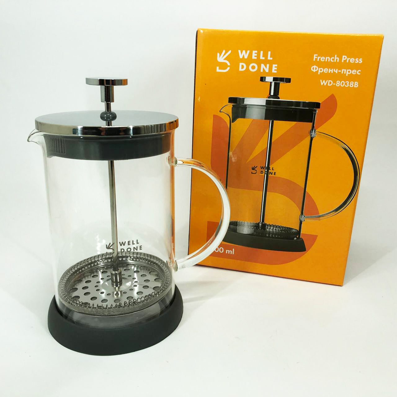 Френч-пресс Well Done WD-8038B из термостойкого стекла 800 мл, Необычный заварник для чая