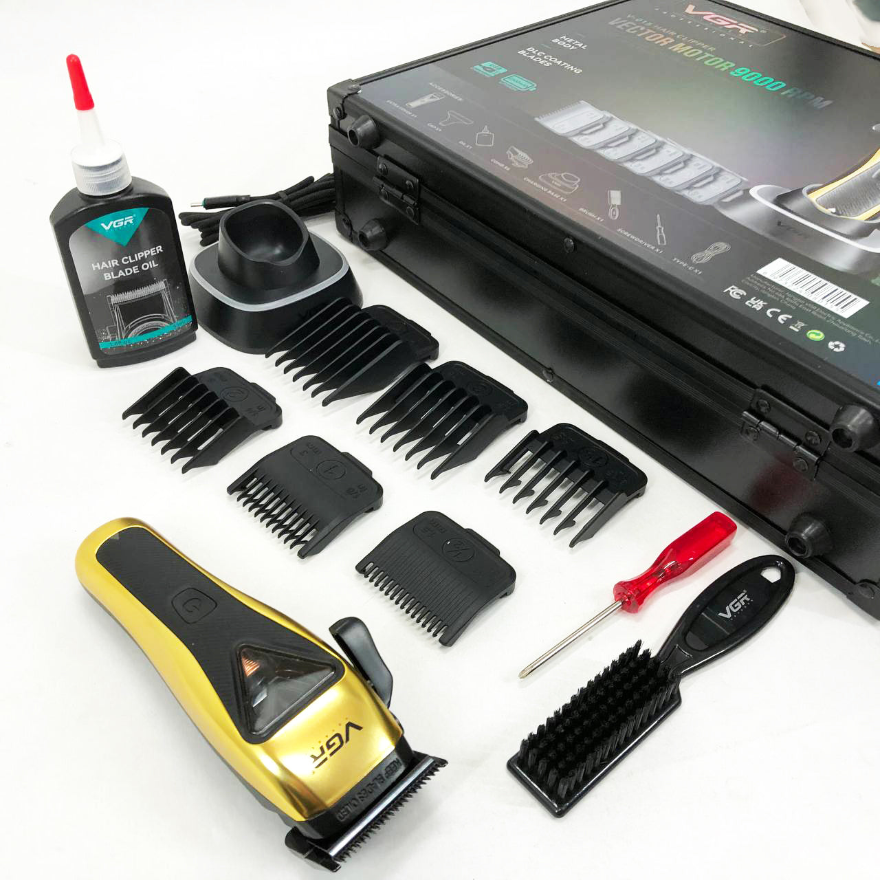 Машинка для стрижки VGR V-015 аккумуляторная беспроводная профессиональная 6 насадок