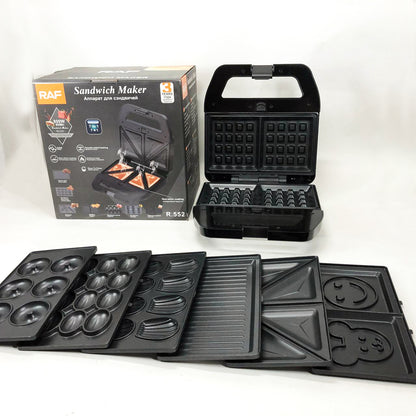 Мультимейкер RAF R.552 – 7 в 1: вафельница, гриль, сэндвичница, пончики, орешки, кексы, печенье, 800 Вт