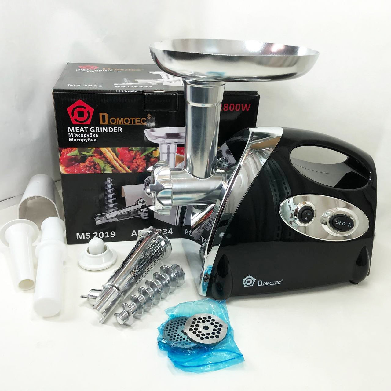 Мясорубка электрическая с соковыжималкой Domotec MS-2019 2400W. Цвет: черный