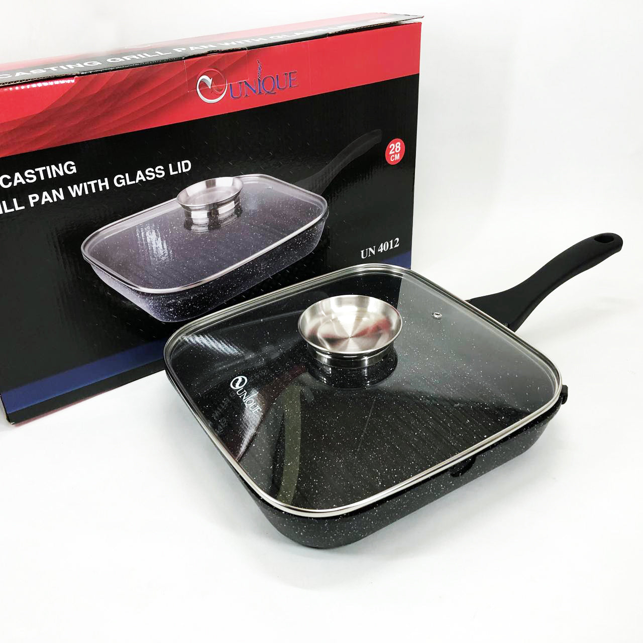 Сковорода гриль UNIQUE UN-4012 стильная 24см, Надежная сковорода с антипригарным покрытием