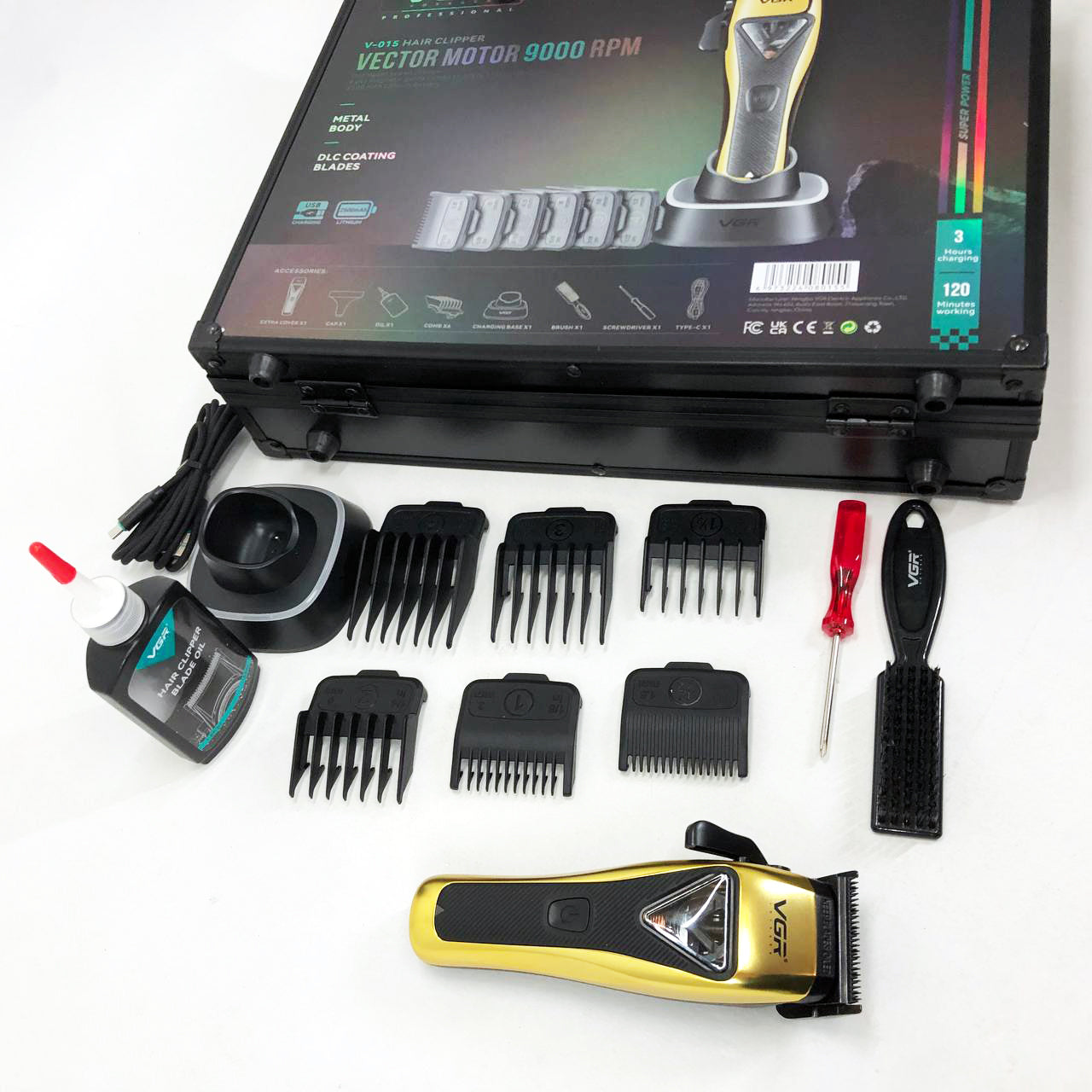 Машинка для стрижки VGR V-015 аккумуляторная беспроводная профессиональная 6 насадок