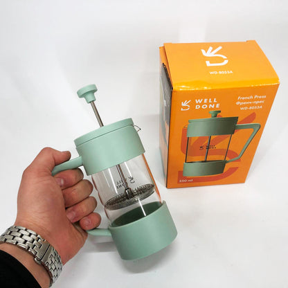 Френч-пресс Well Done WD-8053A мятный 350 мл, Чайник самовар стеклянный, Чайники для заварки