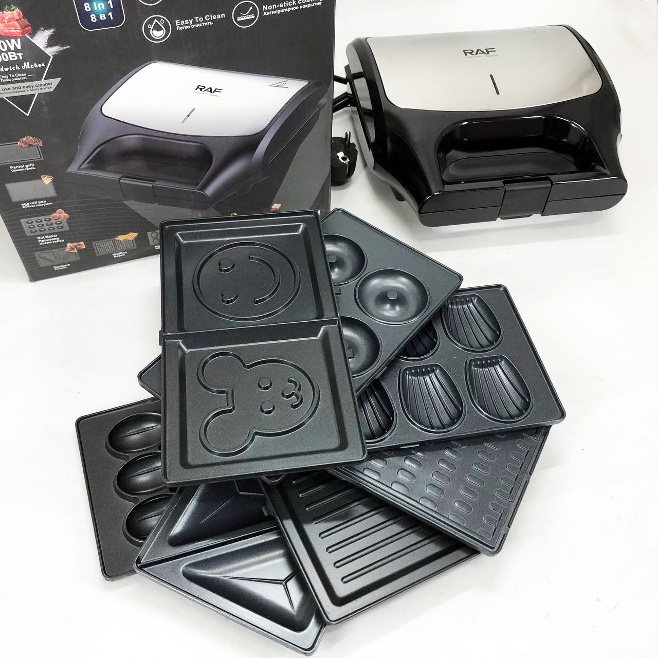 Вафельница бутербродница сендвичница гриль электрическая 8 в 1 RAF R.551 850W Мультипекарь со 8 формами