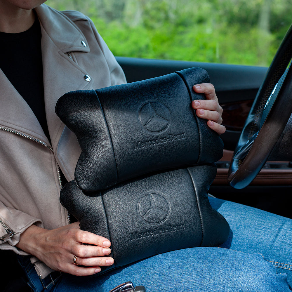 Набір шкіряних подушок Mercedes-Benz + брелок у подарунок, подушка на підголовник