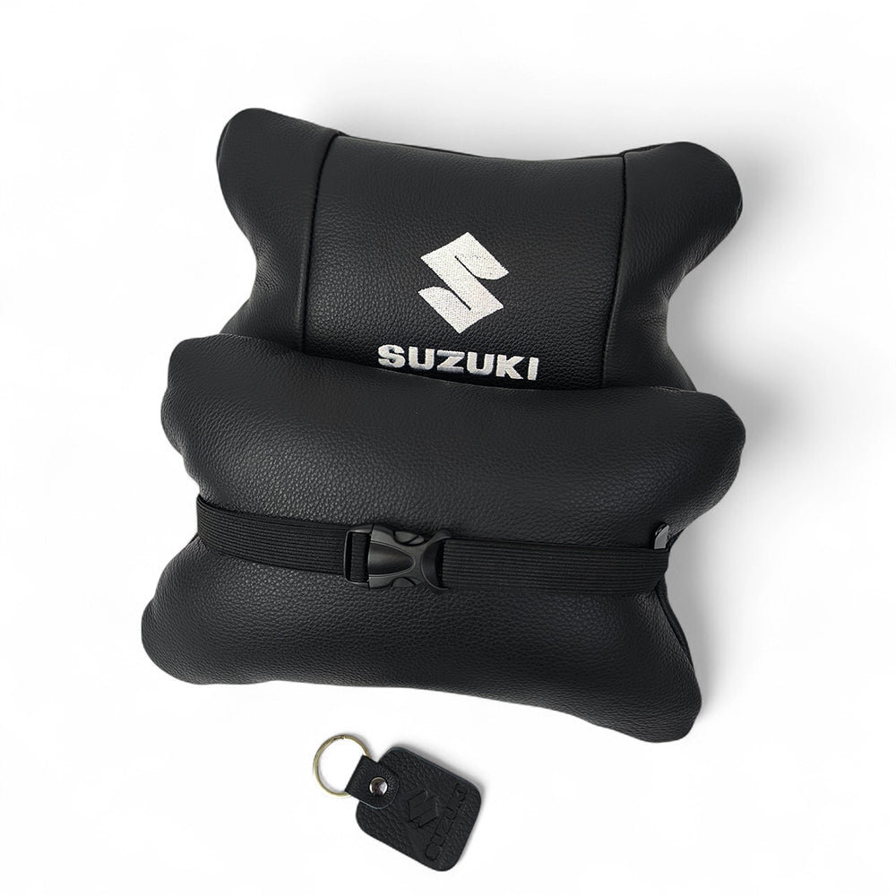 Набор кожаных подушек Suzuki с вышивкой логотипа + брелок в подарок для авто