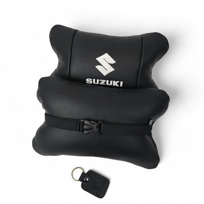 Набор кожаных подушек Suzuki с вышивкой логотипа + брелок в подарок для авто