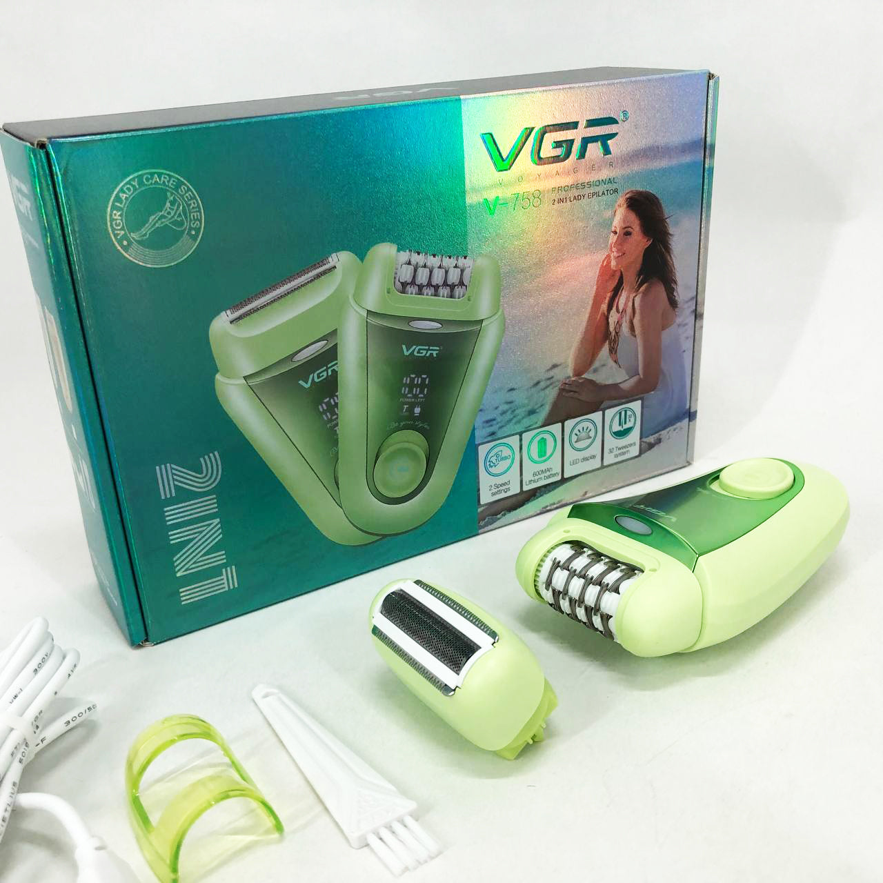 Эпилятор VGR 2 в 1 V-758. Цвет: зеленый